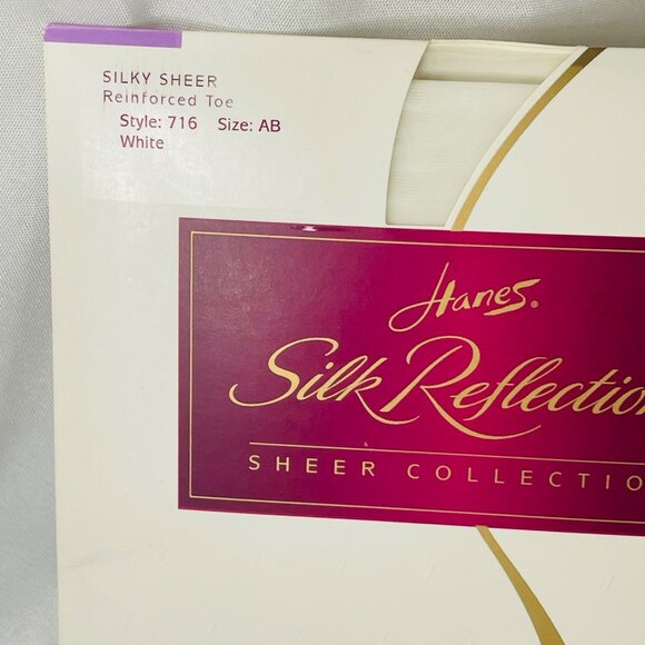 Hanes Silk Reflections Sheer Reinforced Toe AB White Hosiery Luxurious Touch - Picture 2 of 6
